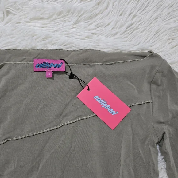 Edikted Olive Asymmetrical Top NWT - Picture 3 of 3